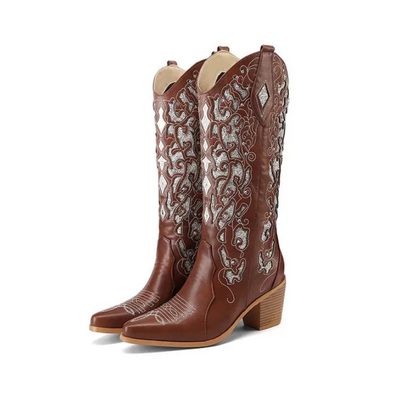 Céline | western-cowboy-stiefeletten mit stickerei und absatz