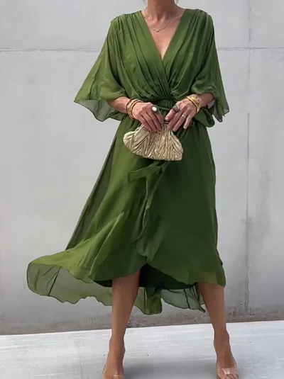 Sophie - grünes chiffonkleid mit v-ausschnitt