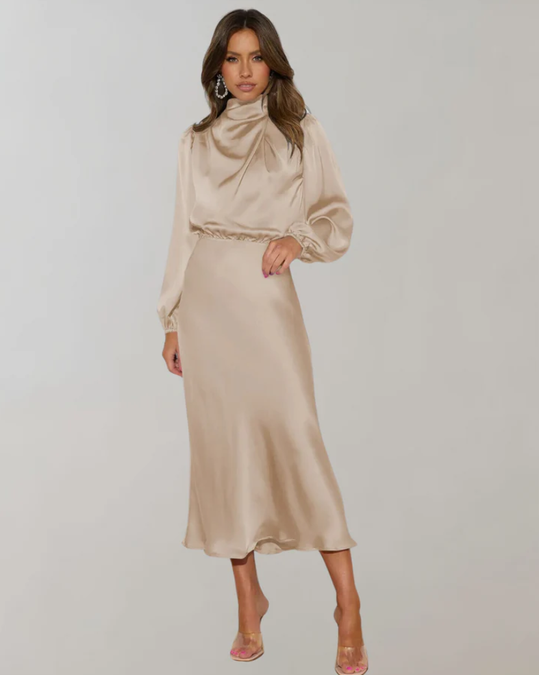 Berit | elegantes satinkleid mit puffärmeln