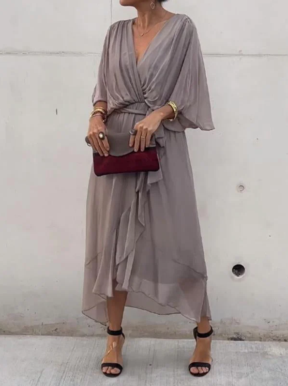 Sophie - grünes chiffonkleid mit v-ausschnitt