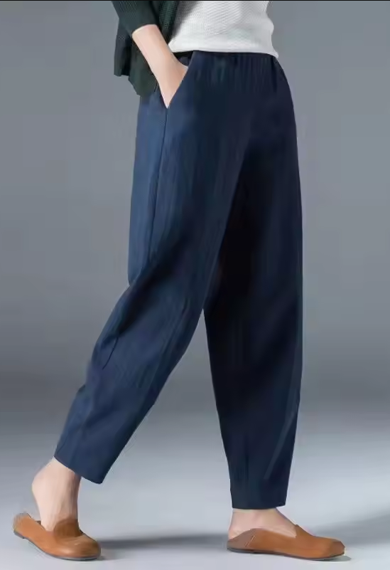 Damen Sommerhose aus Leinen-Baumwollmix mit elastischem Bund – Clara