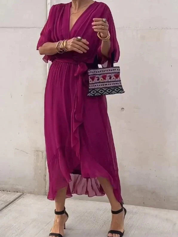 Sophie - grünes chiffonkleid mit v-ausschnitt