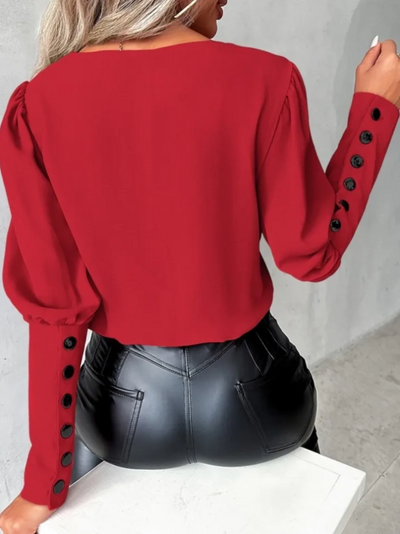 Lässige bluse mit v-ausschnitt und modernem touch für damen