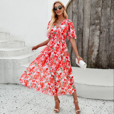 Alette - midikleid mit puffärmeln und blumenprint