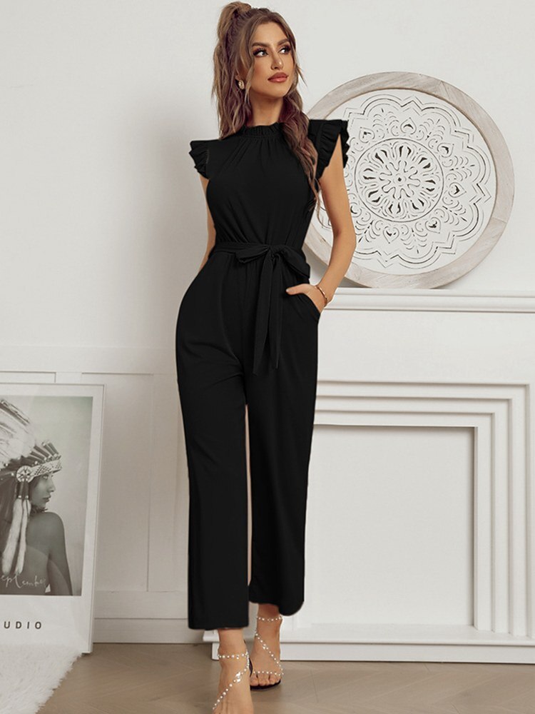 Damen Jumpsuit Rüschen Mit Gürtel Eleganter Stil