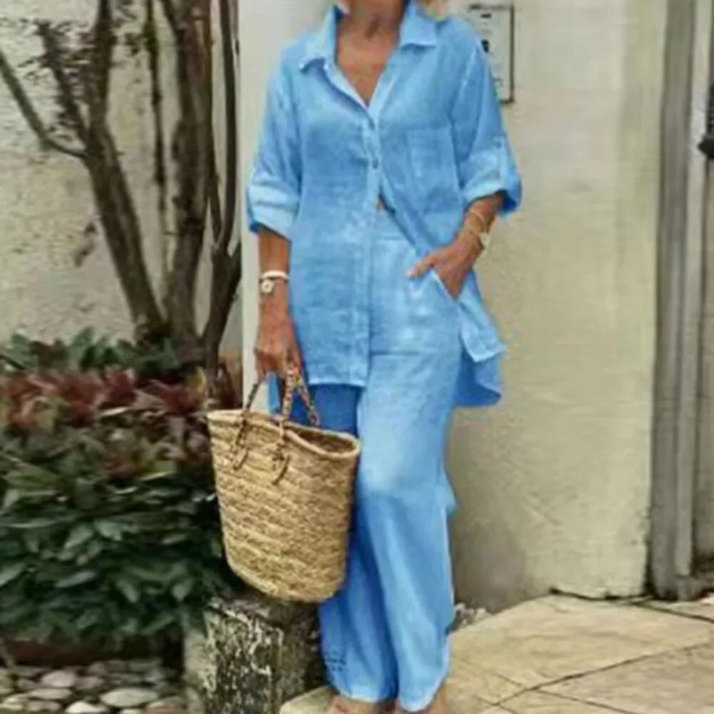 Luftig & Stylisch Oversized Leinen-Kombi mit Bluse und Hose Damen – Amaris