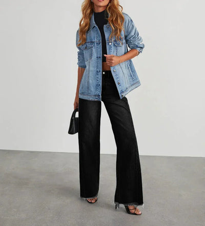 Damen-Weitbein-Jeans in Grau mit Raw-Hem