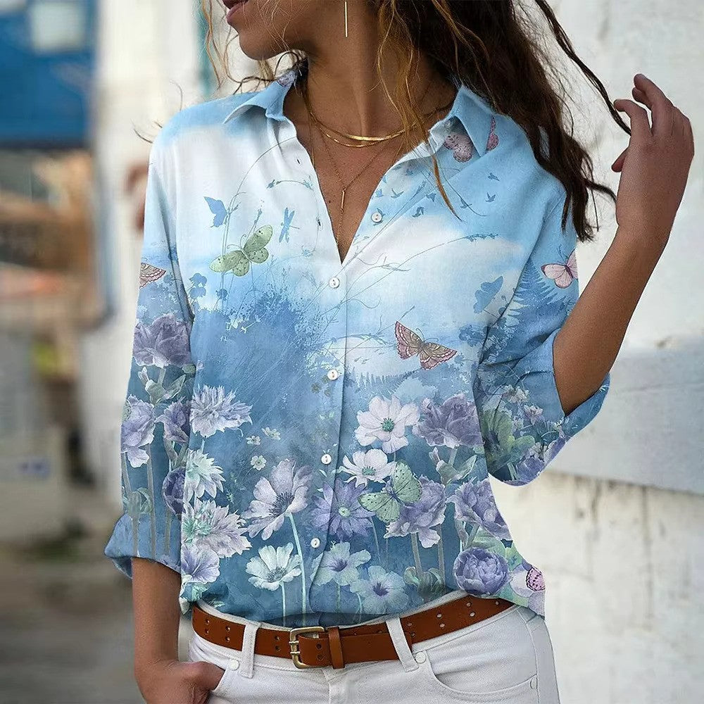 Damen Bluse mit langen Ärmeln im floralen Muster