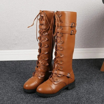 Damen Kniehohe Stiefel mit Schnürverschluss