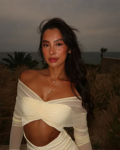 Schulterfreies Maxikleid mit Cut-Out und langen Ärmeln für Damen