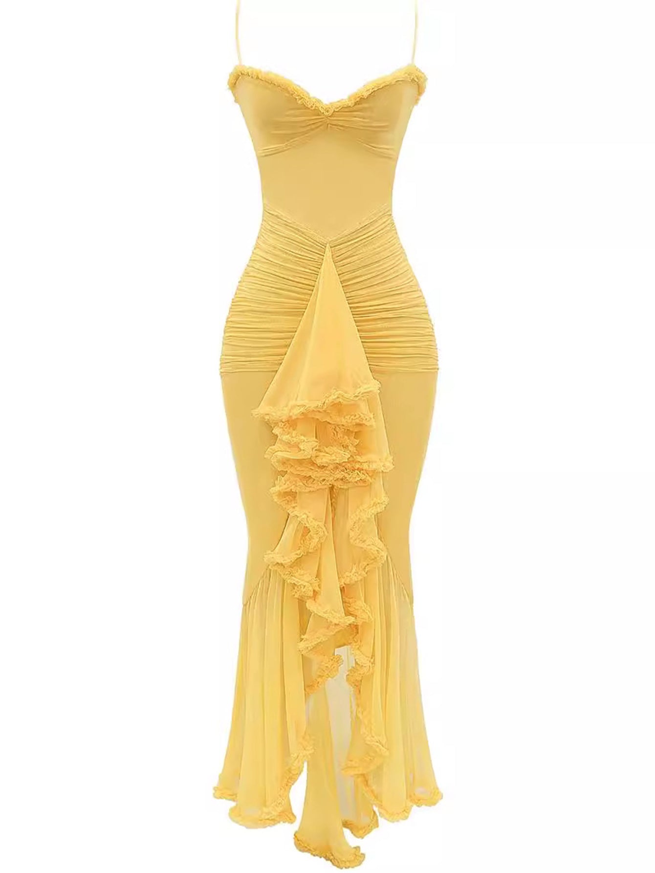 Trendiges Maxikleid mit Rüschen und Spaghettiträgern – Loyza