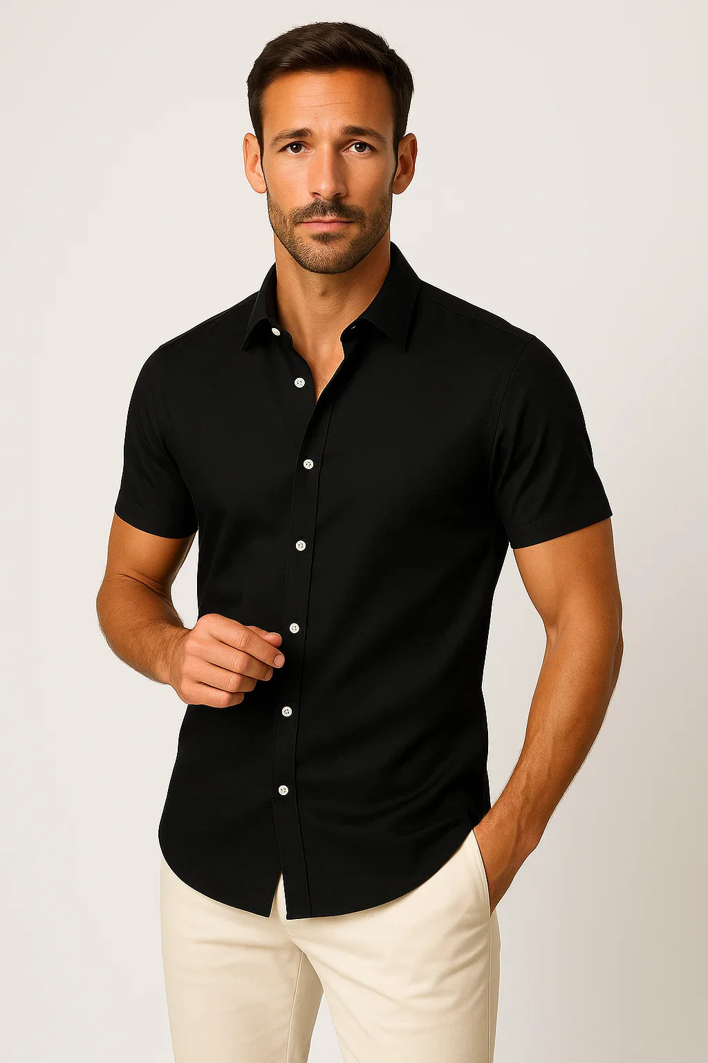 Tailored Kurzarmhemd mit Knopfleiste