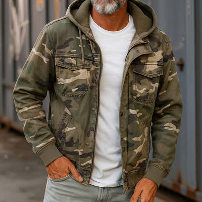 Tarnfarbene Cargo-Jacke mit Kapuze – Robuste und Funktionale Outdoor-Jacke
