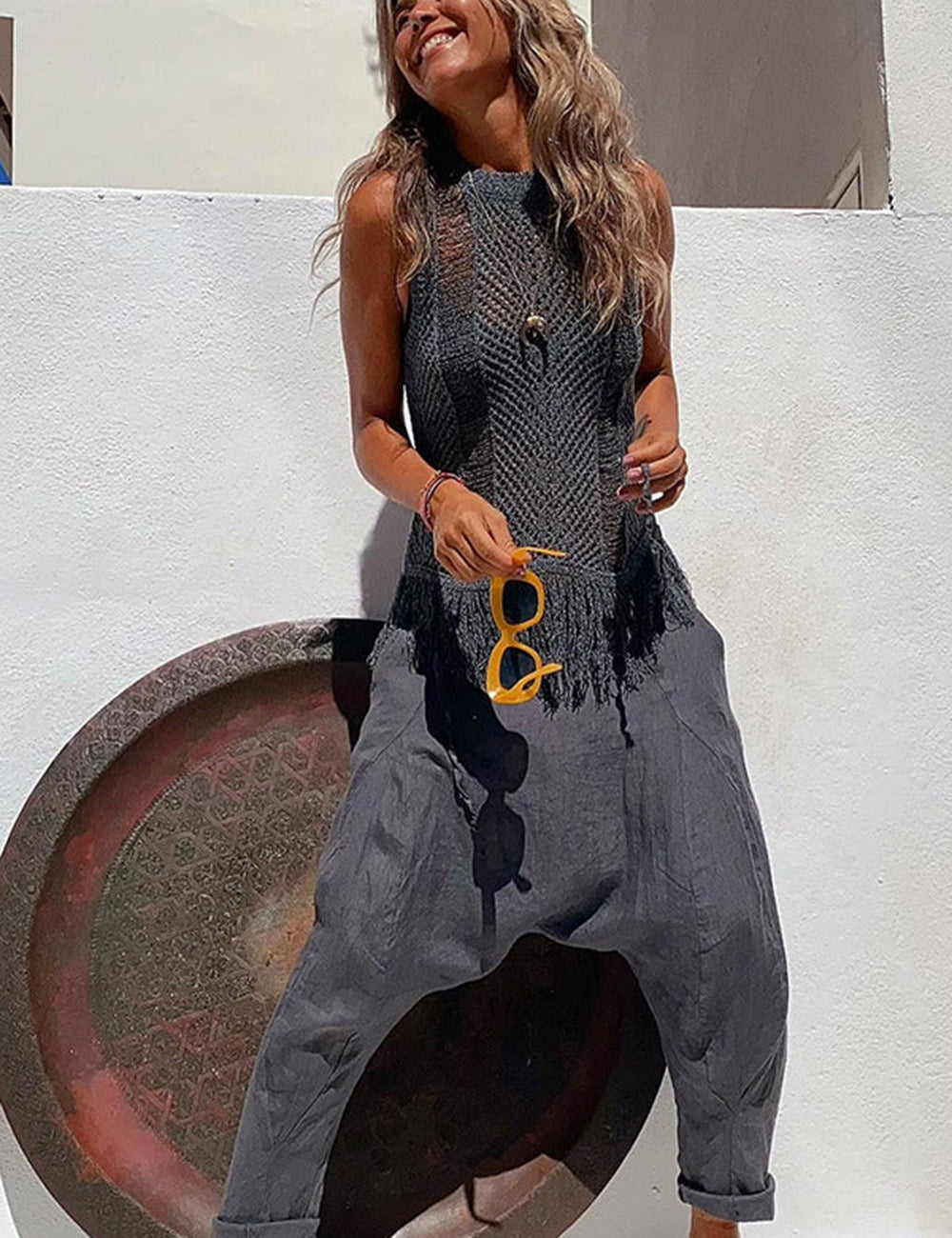 Thar-Wüste Ärmelloses Quasten-Stricktop