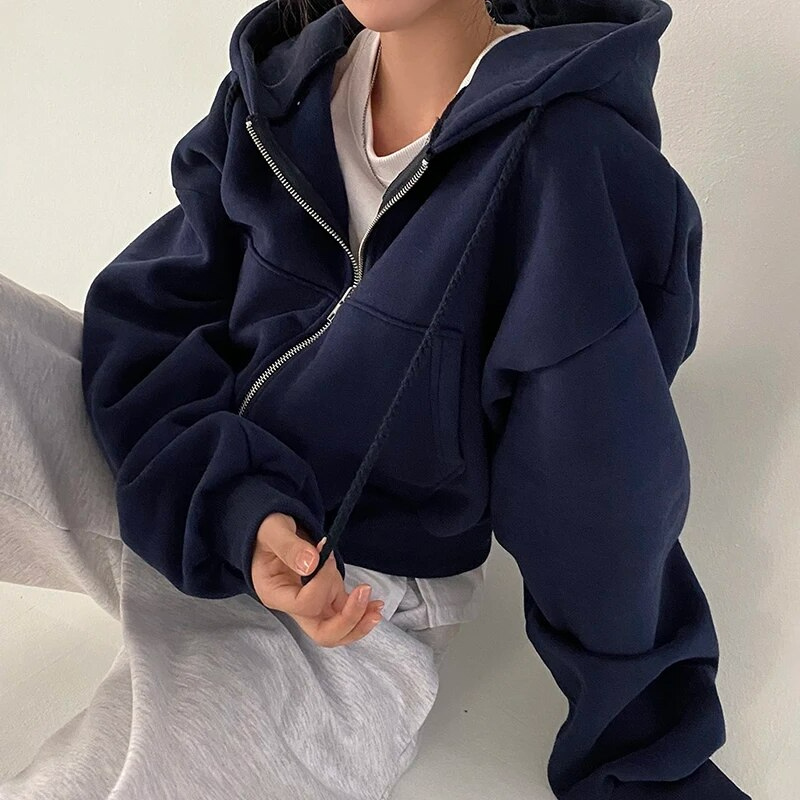Übergroßer Damen Hoodie mit Taschen und Reißverschluss