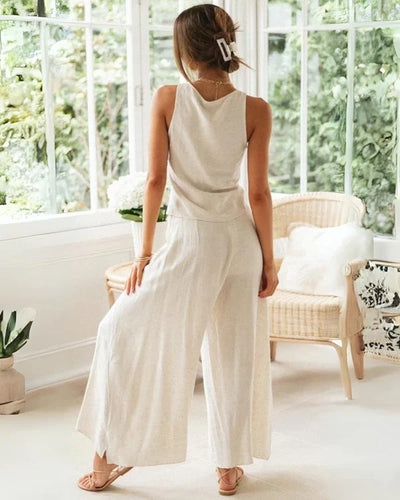 Baumwoll-Zweiteiler Damen Set mit Rundhals und Relaxhose – Tilda