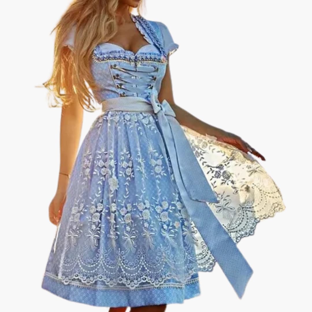 Besticktes Dirndl kleid mit Spitzenschürze für Damen - Oktoberfest 2025