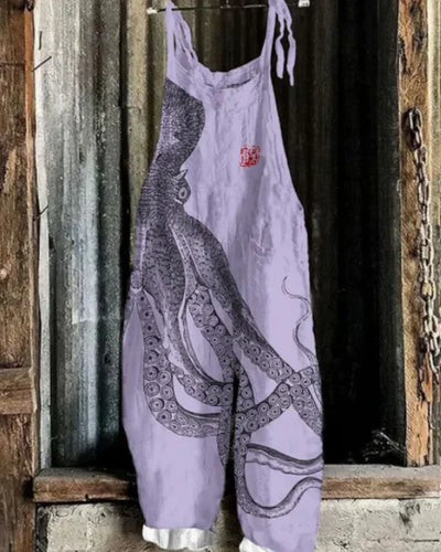 Victoria | Women's wide-leg casual jumpsuit, octopus art print