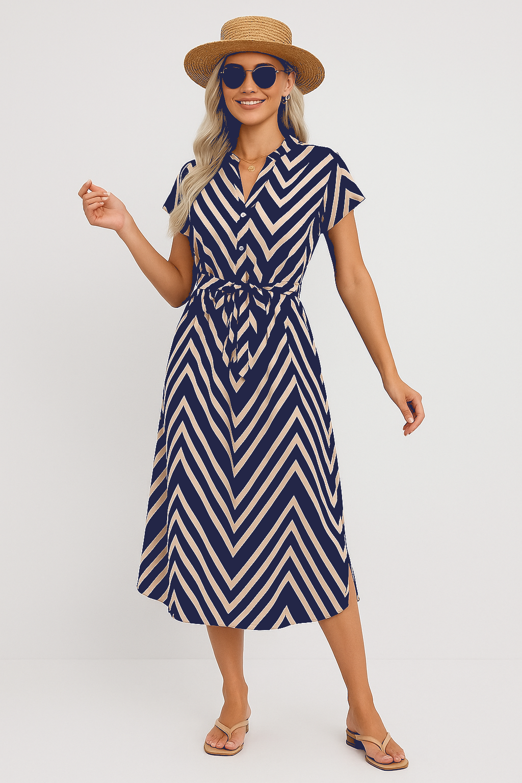 Felina – Luftige Gestreifte Kleid mit Flatternder Taille