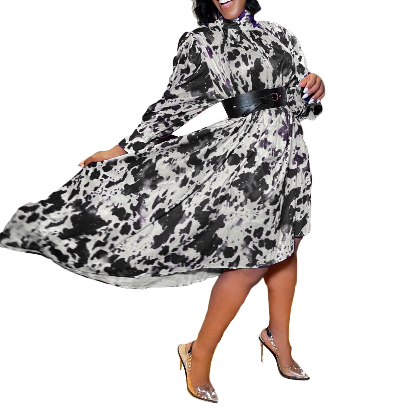 Ursula- Damen asymmetrisches Kleid mit hohen Kragen