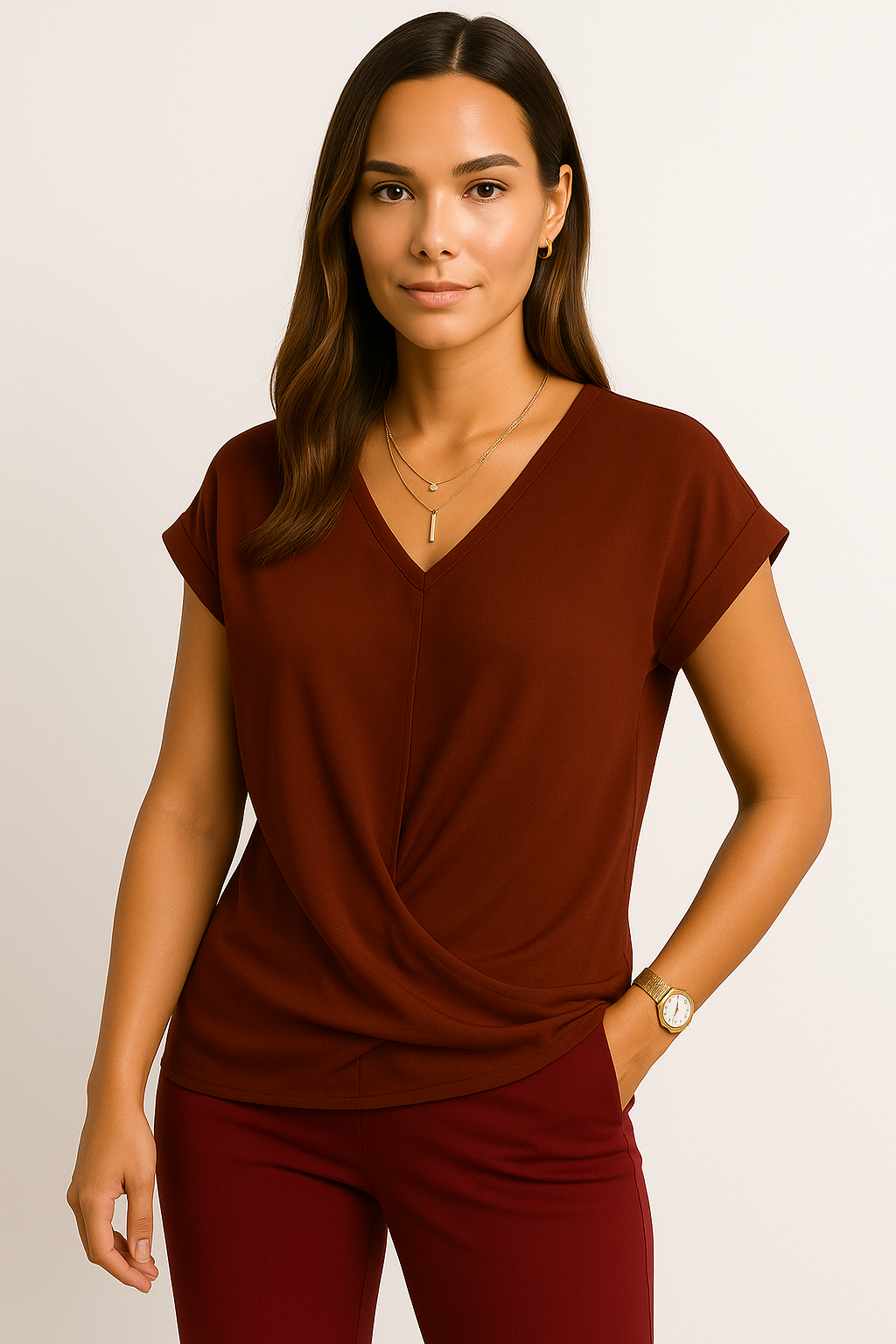 V-Ausschnitt Damen Knotenshirt