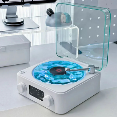 VintageVibe Soundbox - Retro Vinyl-Lautsprecher mit drehendem Plattenspieler