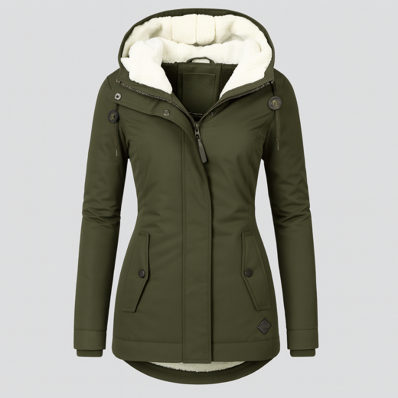 Winterjacke für Damen mit Kapuze und kuscheligem Futter – lange Ärmel