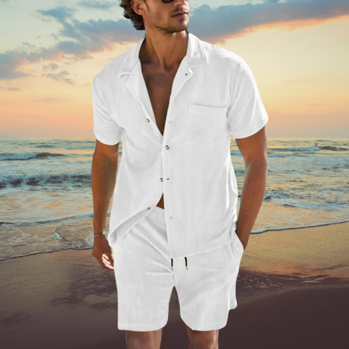 Herren Sommer Set – Zweiteiler mit Kurzarmhemd & Shorts für Strand & Freizeit