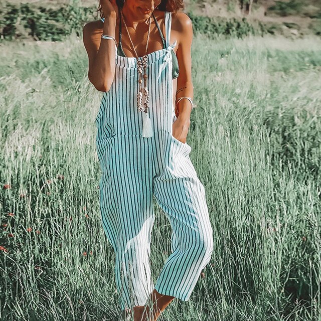 Damen ärmelloser Sommer Jumpsuit mit Streifen