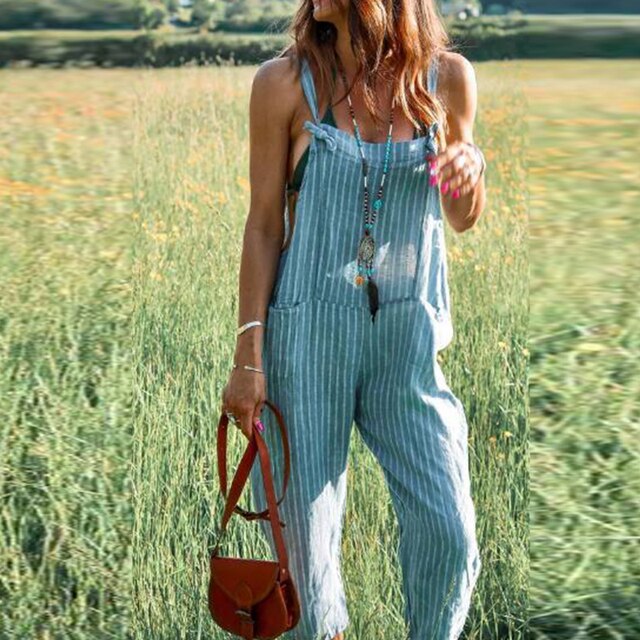 Damen ärmelloser Sommer Jumpsuit mit Streifen