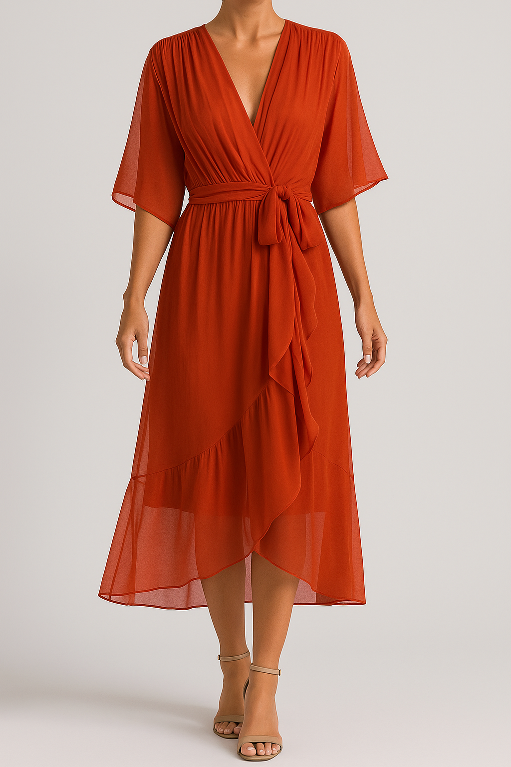 Yalina – Leichtes V-Ausschnitt Wickelkleid mit Asymmetrischem Saum