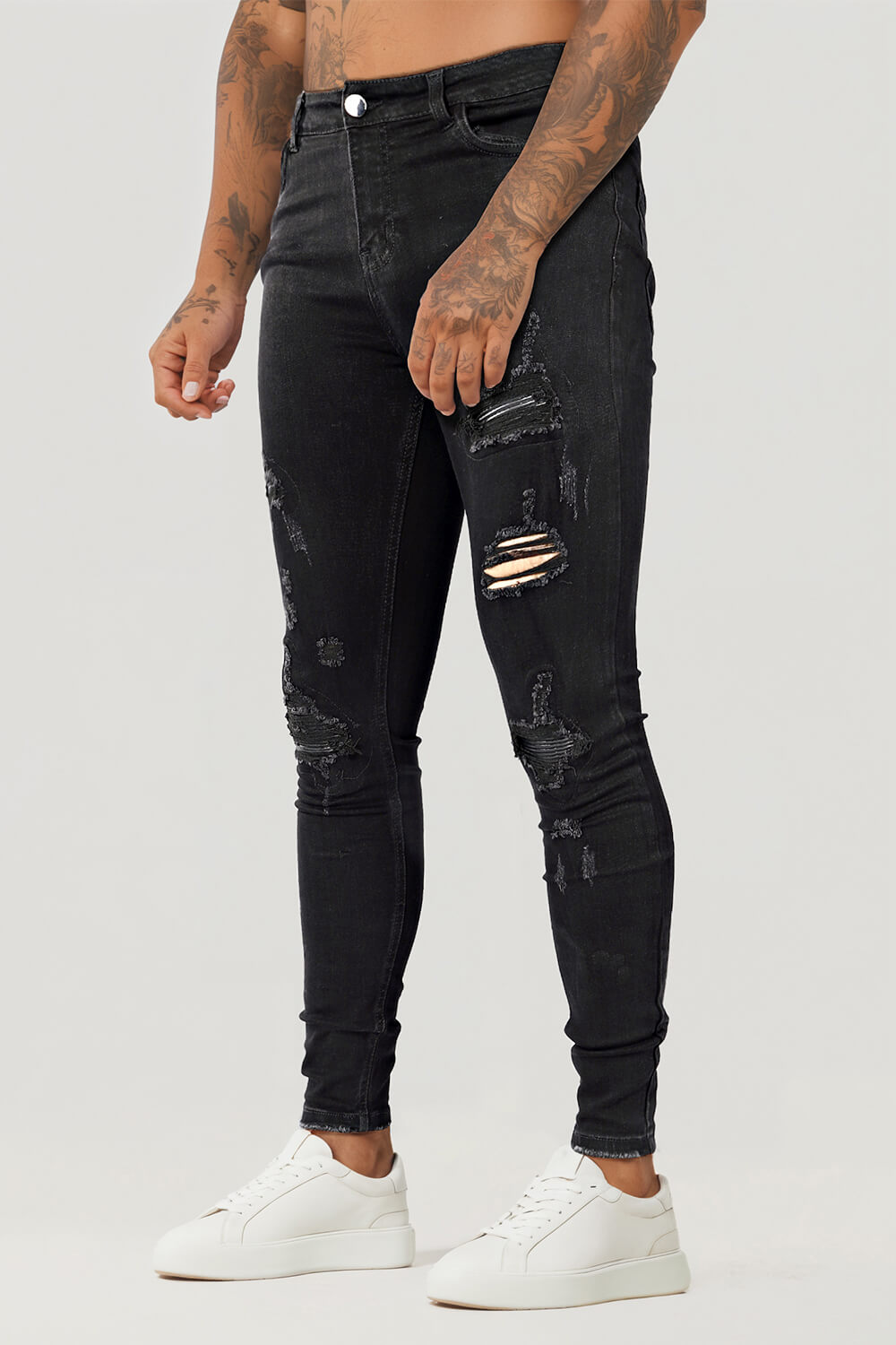 Schwarze Zerrissene Herren Skinny Jeans