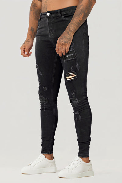Schwarze Zerrissene Herren Skinny Jeans