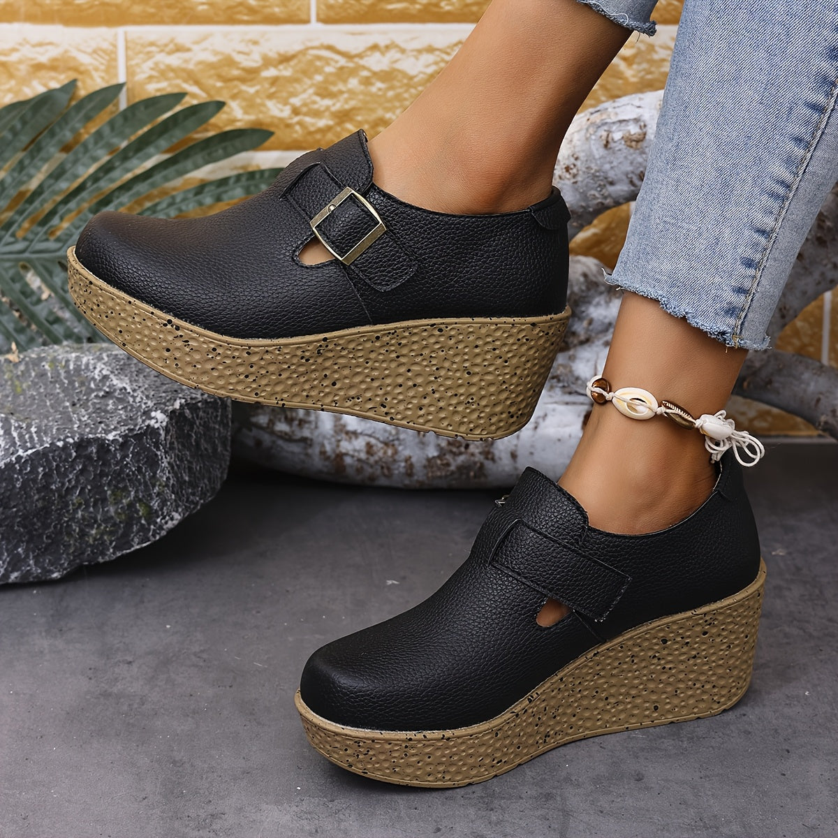 Keilsandaletten in Übergröße Bequeme Plateau Sandalen mit Schnalle