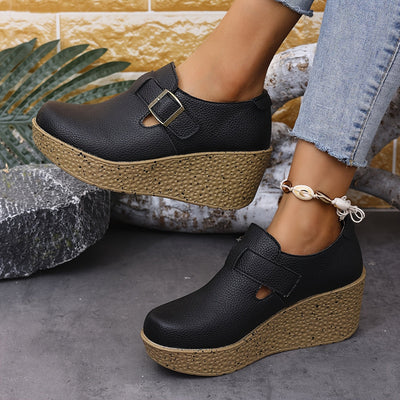 Keilsandaletten in Übergröße Bequeme Plateau Sandalen mit Schnalle