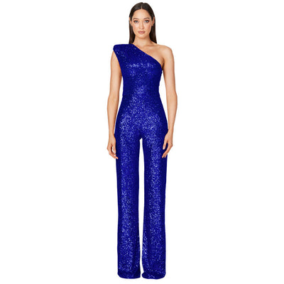 Helen – Ärmelloser Pailletten-Jumpsuit mit One-Shoulder-Design