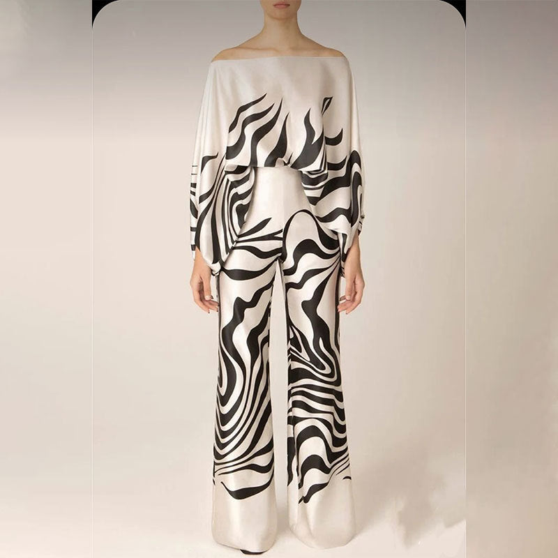 Amanda – Bedrucktes Casual Set mit Rundhals und Batwing-Ärmeln