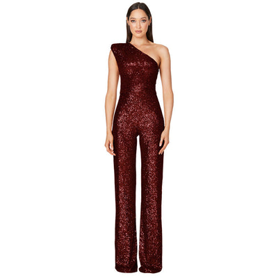 Helen – Ärmelloser Pailletten-Jumpsuit mit One-Shoulder-Design