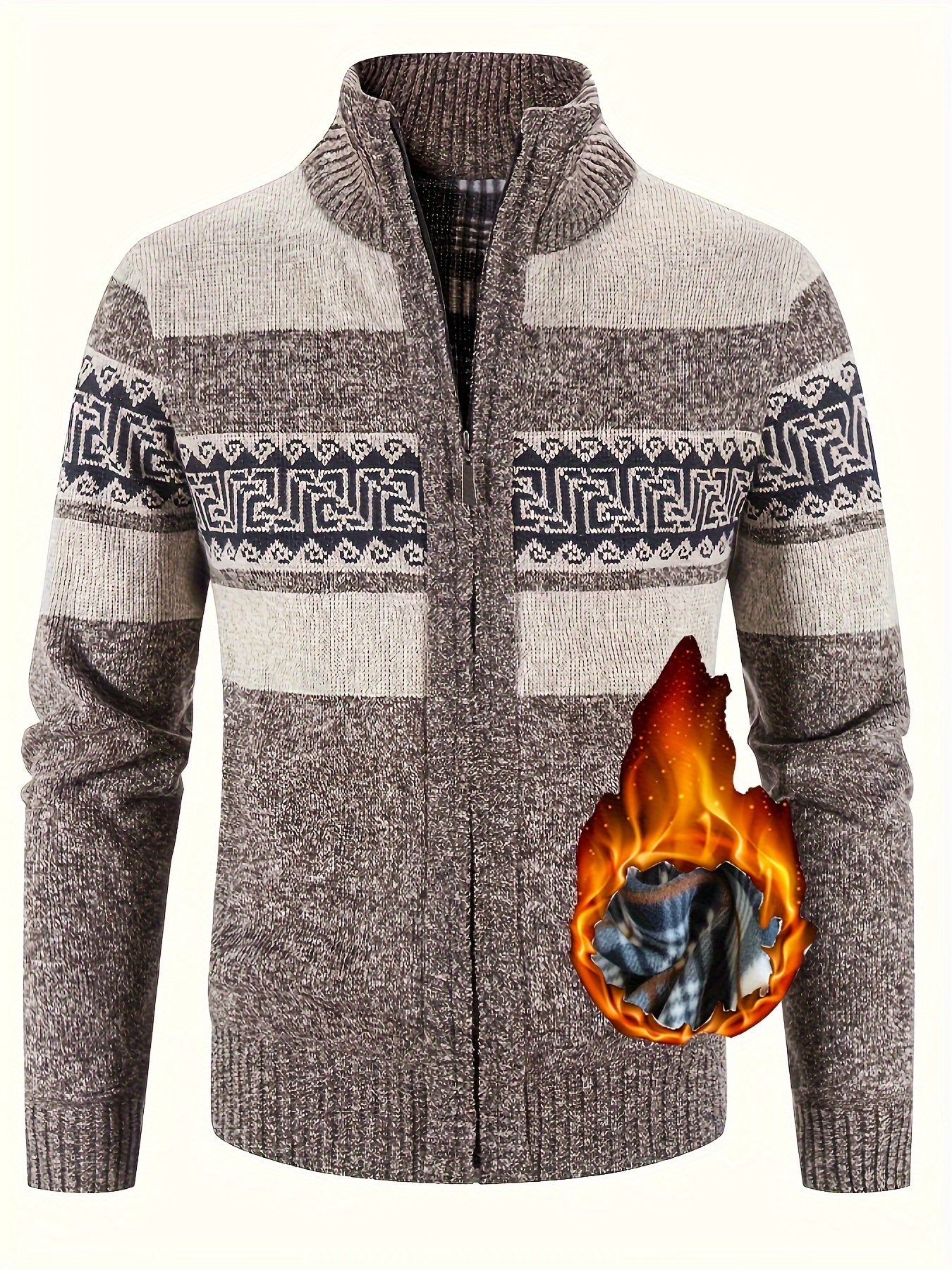 Strickpullover mit Fleecefutter und Ethnischem Wellenmuster