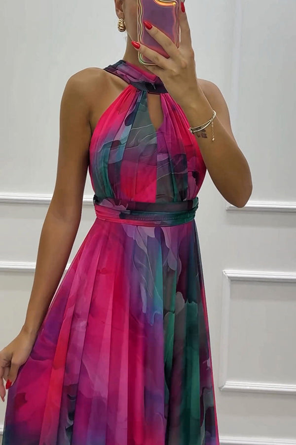 Elaine - Tüll-Maxikleid mit Blumenprint, Cut-Outs und Halterneck