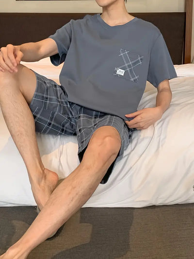 Troy - Kurzärmliges Loungewear- und Shorts-Set aus Baumwolle für Herren