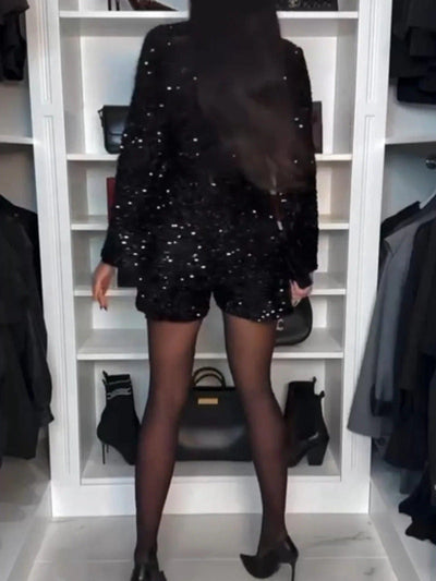 Georgina – Sexy Langärmeliger Jumpsuit mit Tiefem V-Ausschnitt und Pailletten