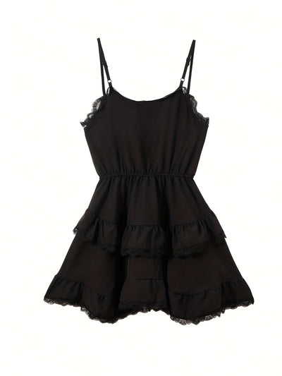 Kontrastierendes Spitzenkleid – Schickes Ärmelloses Camisole mit V-Ausschnitt