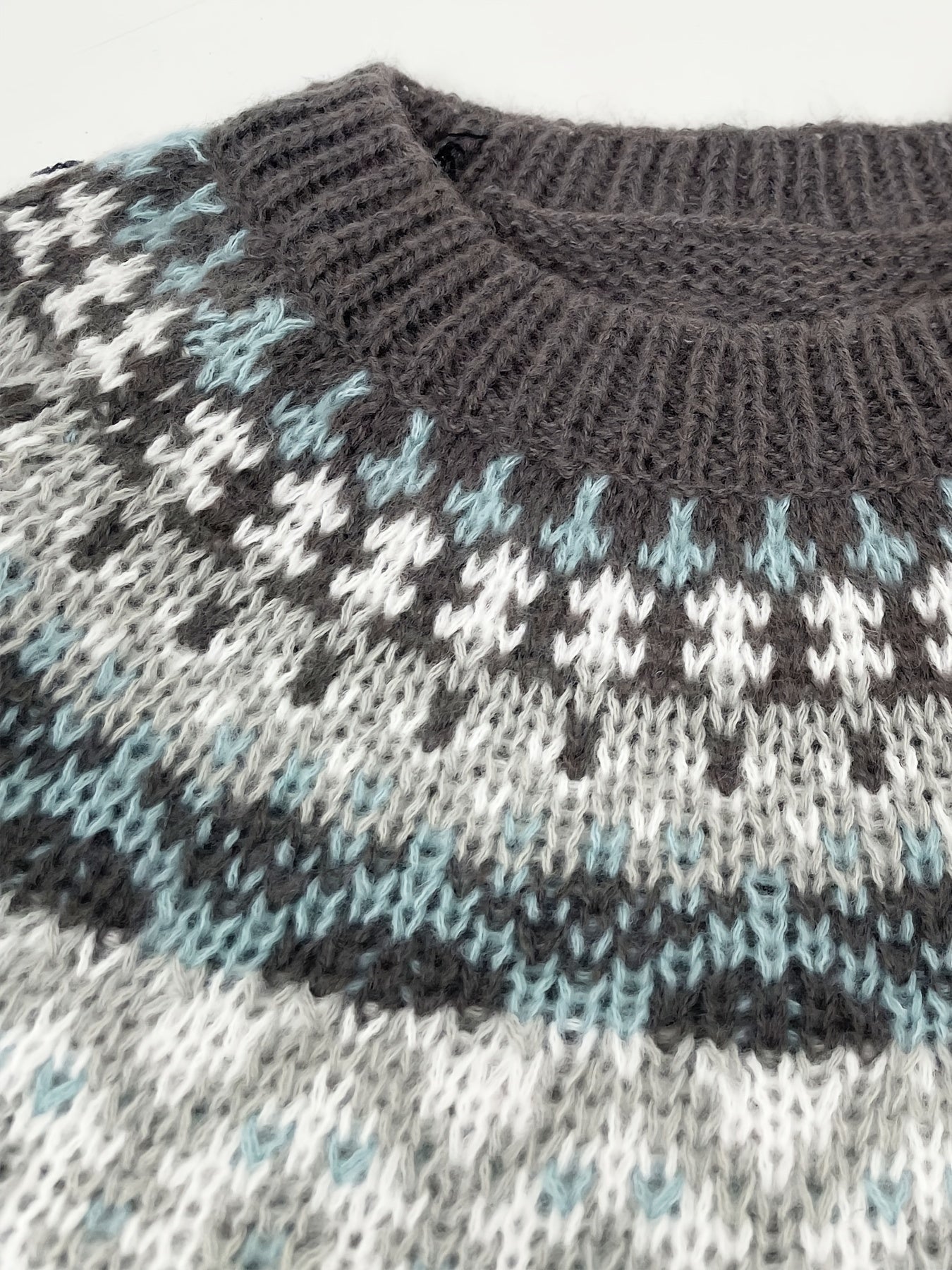 Norweger Grobstrickpullover | Langarm mit Retro Geometrischem Muster