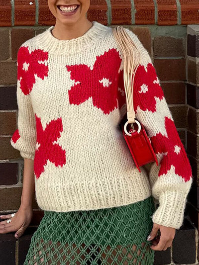 Alleskönner Rundhals Blumenpullover