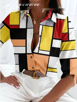 Marie – Geometrisches Damenhemd ohne Brusttasche