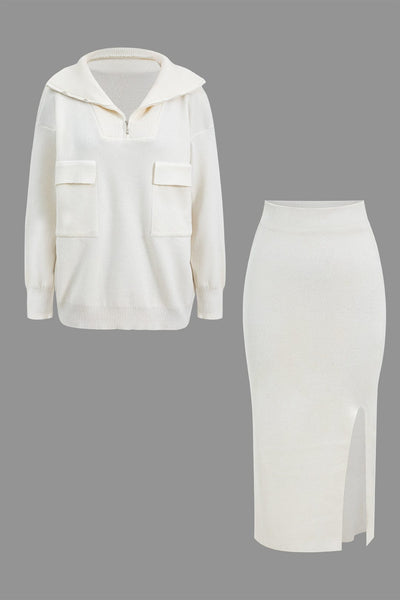 Lara | Zweiteiler-Set mit Oversized-Pullover & Schlitzrock