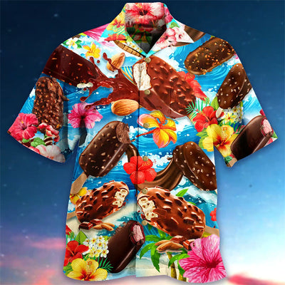 Herren Hawaiianhemd Eiscreme-Print Retro Sommer Strand Freizeitshirt