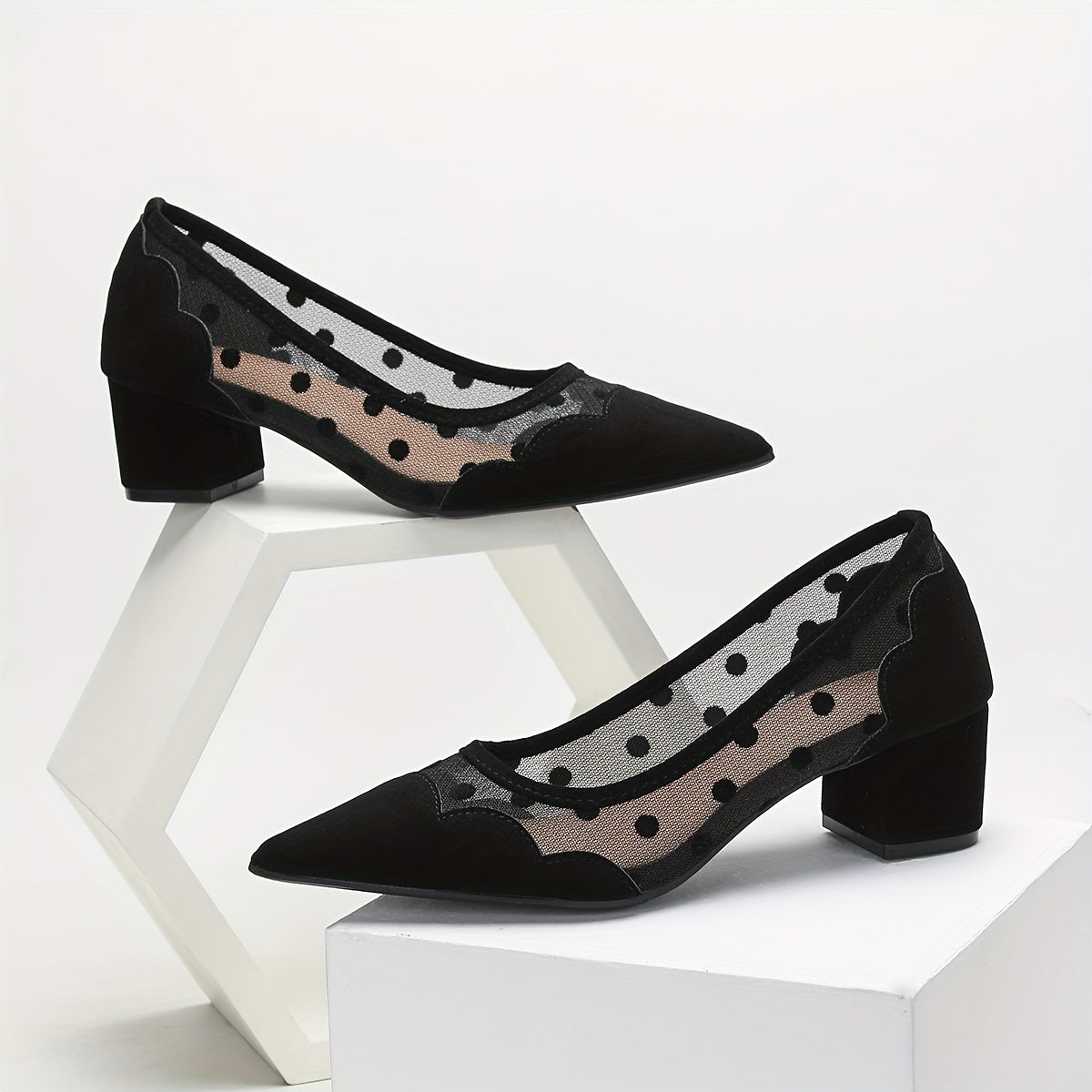 Mesh Sandalen Schwarz Atmungsaktiv Chunky Heel Slip-On für Sommer