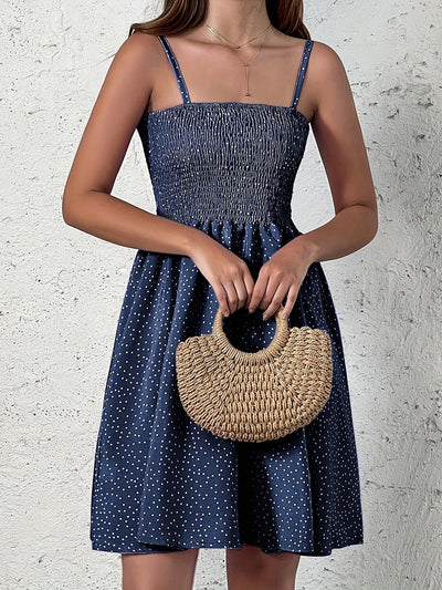 Polka Dot Sommerkleid – Luftiges Trägerkleid, Rückenfrei & Leicht